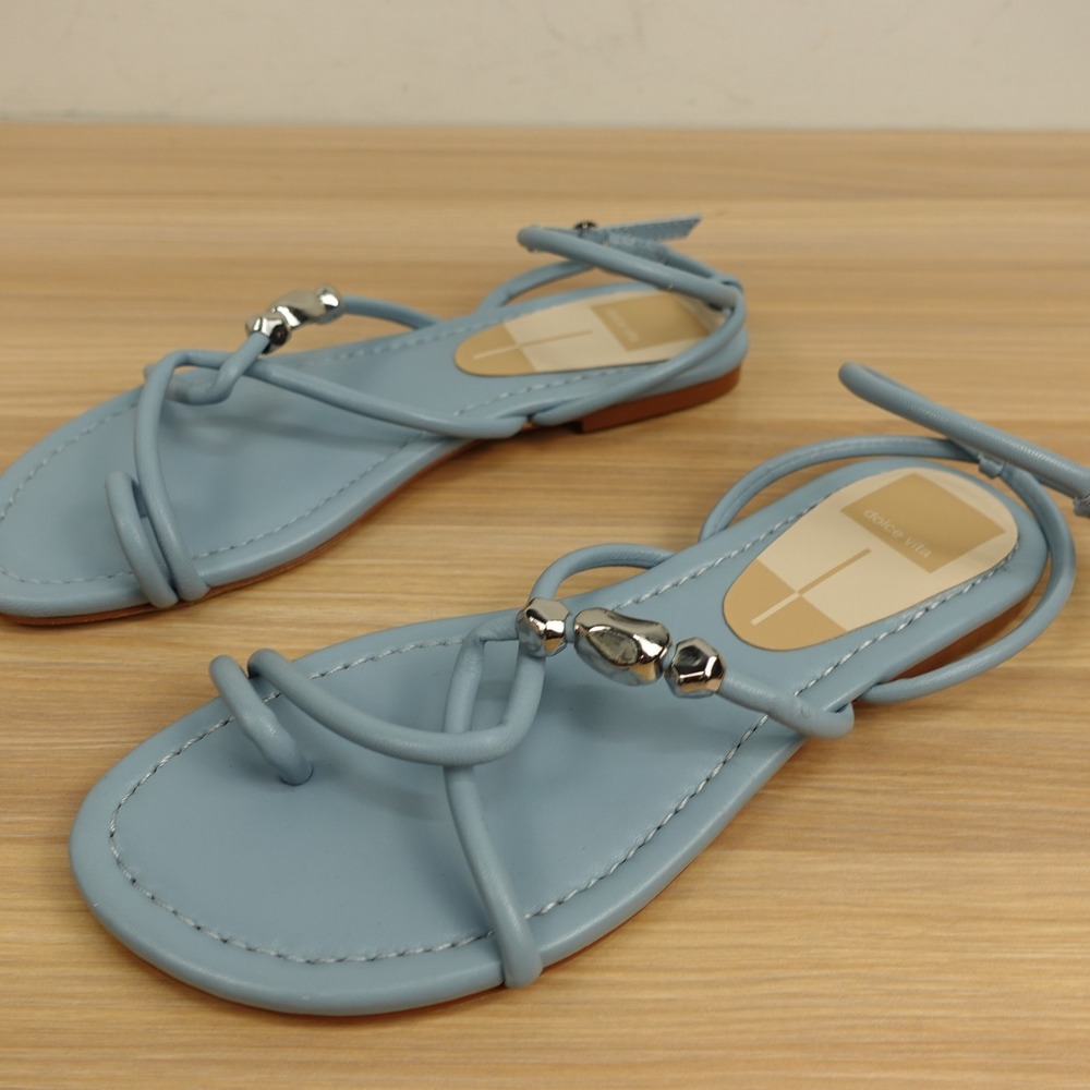 Dolce Vita Beaded Strappy Sandals Light Denim Blue Leather Womens 6 Boho Coastal